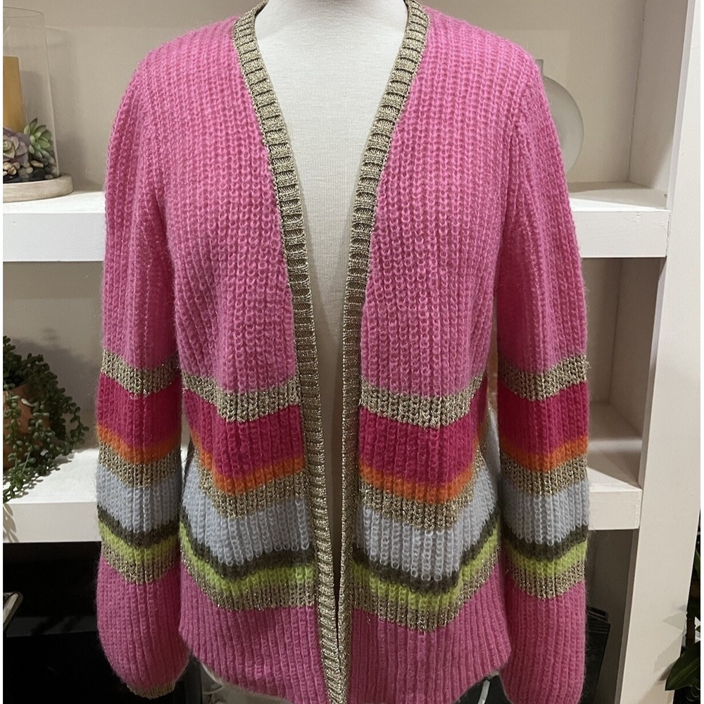 Wyse London‎ Angela Cardigan Womens S/M Pink Mohair Merino Lurex Blend Knit